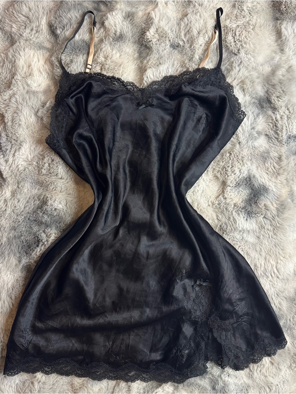 Victoria's Secret Black Satin Lace-Trim Chemise